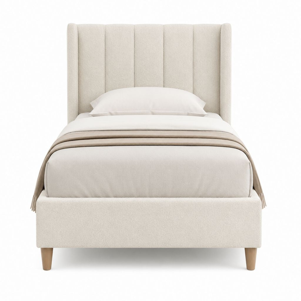 Polsterbett Einzelbett Cremeweiß Polyester-Bouclé Rechteckig 90 x 200 cm
