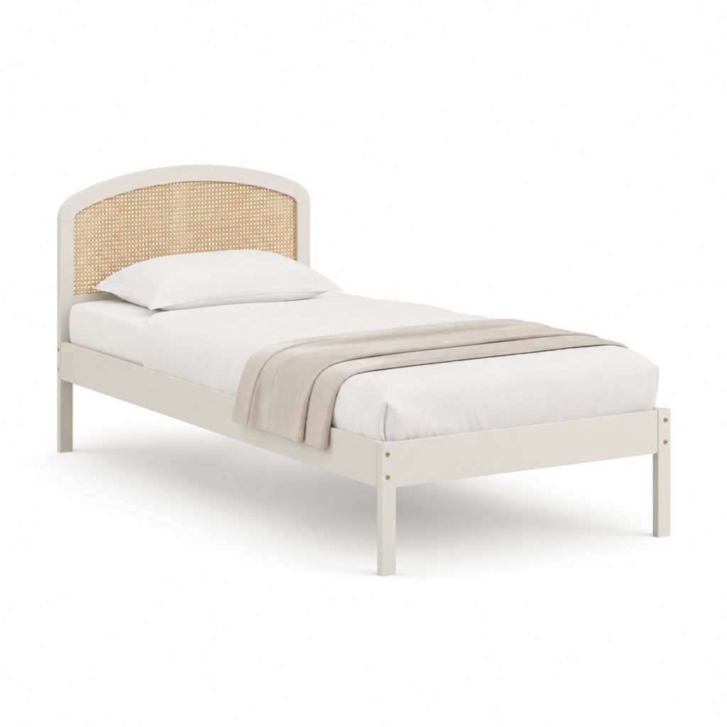Einzelbettgestell Weiß Massivholz Rattan Bogenform 90 x 200 cm