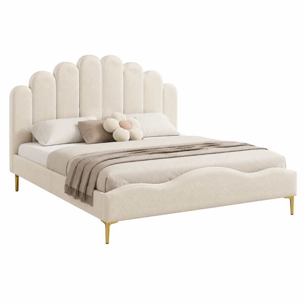 Polsterbett Bettgestell Creme 100% Polyester geschwungen 160 x 200 cm