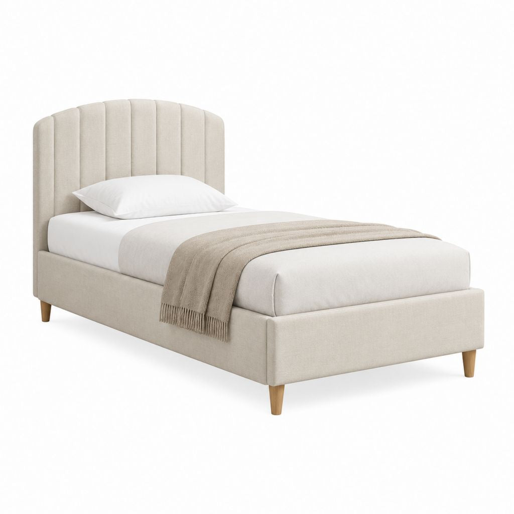 Polsterbett Einzelbett Beige Polyester mit gepolstertem Kopfteil 90 x 200 cm
