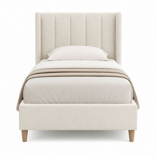 Polsterbett Einzelbett Cremeweiß Polyester-Bouclé Rechteckig 90 x 200 cm