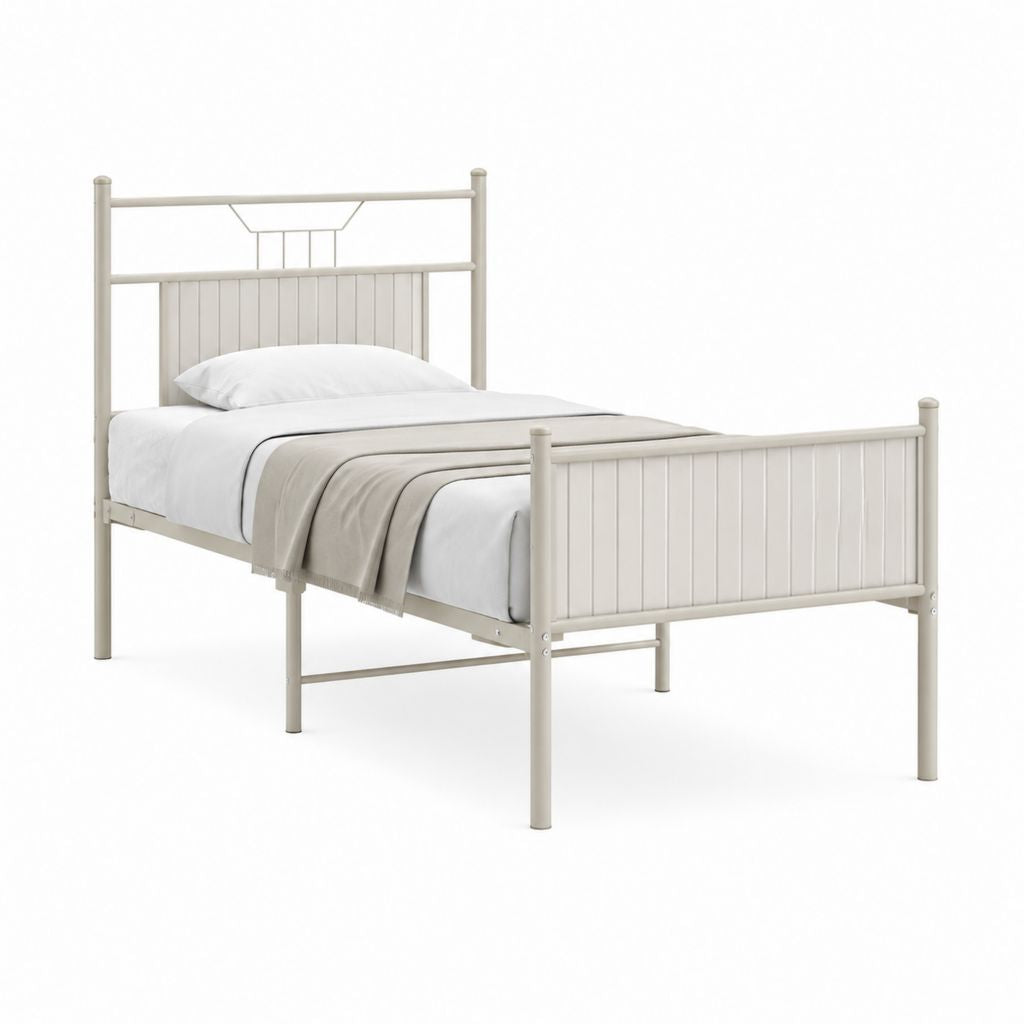 Metallbett Einzelbett Cremeweiß pulverbeschichteter Stahl rechteckig 90 x 200 cm
