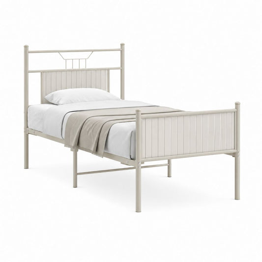 Metallbett Einzelbett Cremeweiß pulverbeschichteter Stahl rechteckig 90 x 200 cm