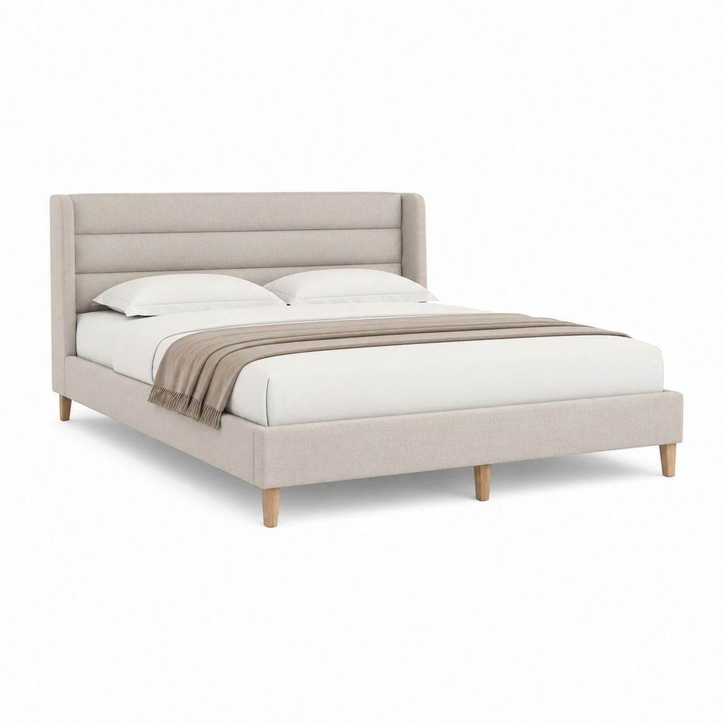 Polsterbett Beige mit Kopfteil aus Polyester für Matratze 180 x 200 cm