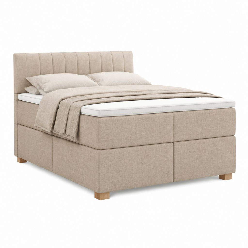 Boxspringbett Beige mit Polyesterbezug und gepolstertem Kopfteil 180 x 200 cm