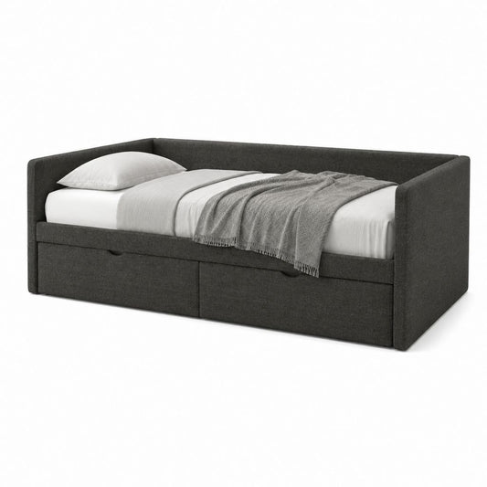 Tagesbett mit 2 Schubladen Dunkelgrau Polyester 90 x 200 cm