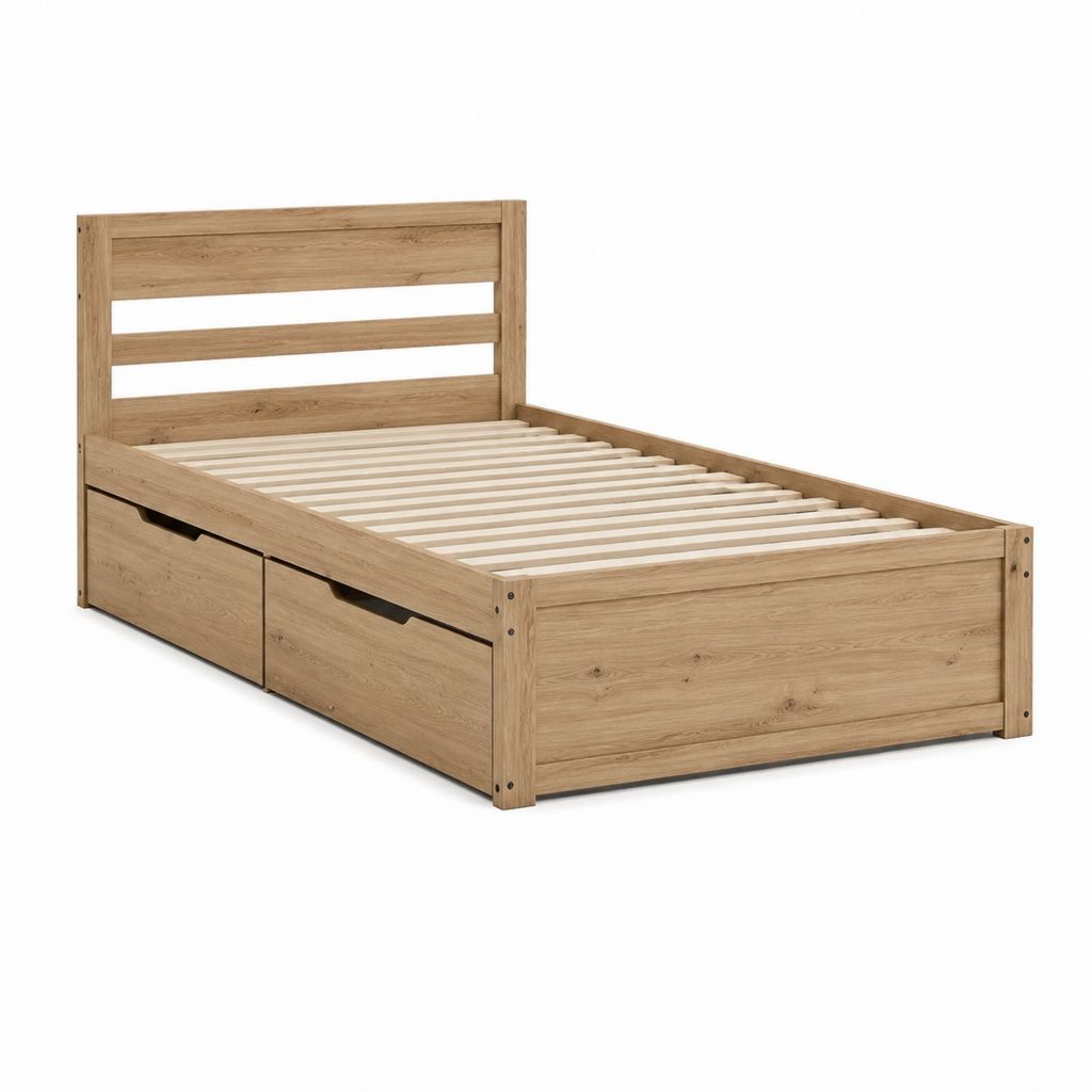 Einzelbett mit 2 Schubladen Eichenholzdekor Holzwerkstoff 90 x 200 cm