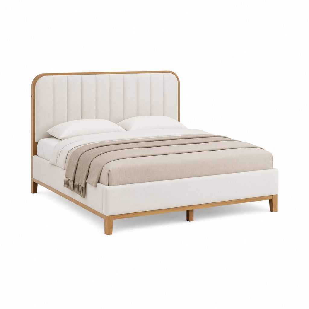 Polsterbett Doppelbett Creme Massivholz Polyester Rechteckig 160 x 200 cm
