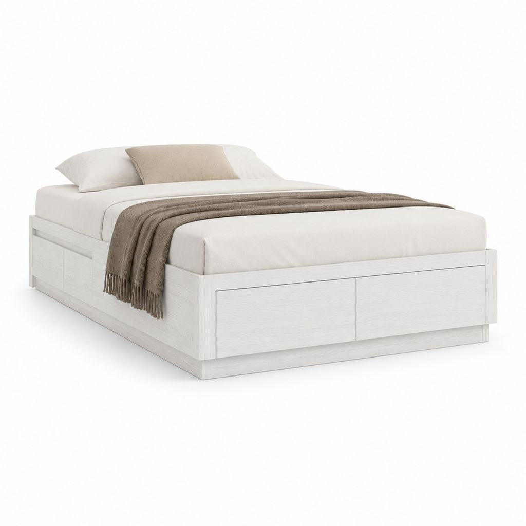 Stauraumbett Bettgestell Weiß aus melaminharzbeschichteter Spanplatte rechteckig 160 x 200 cm