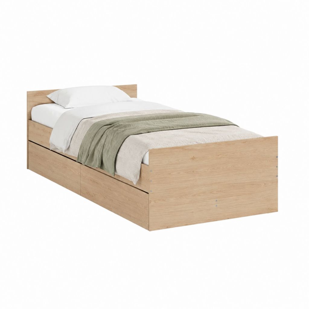 Einzelbett mit 2 Schubladen Eiche-Nachbildung 90 x 200 cm