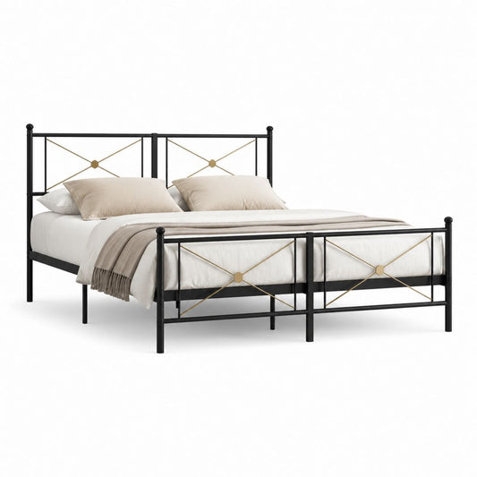 Metallbett Doppelbettgestell Schwarz Gold aus pulverbeschichtetem Stahl rechteckig 160 x 200 cm