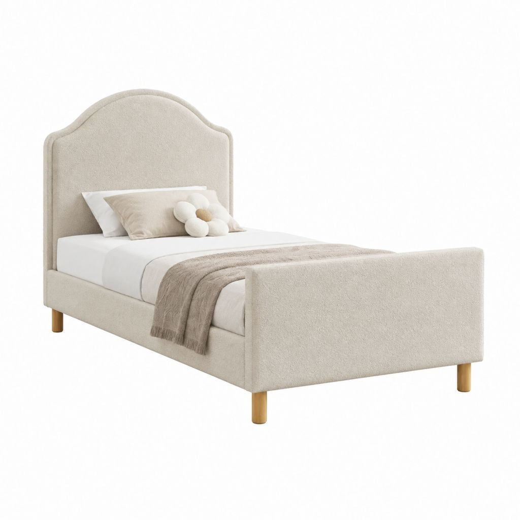 Polsterbett Einzelbett Beige Polyester Bouclé mit geschwungenem Kopfteil 90 x 200 cm