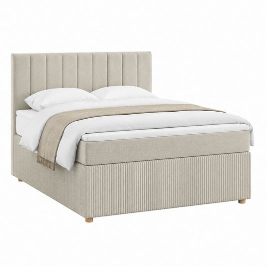 Polsterbett Bettgestell Beige Polyester Rechteckig mit Kopfteil 160 x 200 cm